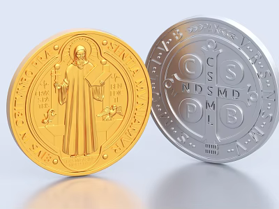 Gold And Silver Decorative Jewelry Coins With Engraved Patterns And Symbolic Designs 3d model