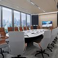 Modern Conference Room Interior Design With Large Windows City View And Round Table 3d model