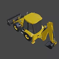 Yellow Backhoe Loader With Front Bucket Backhoe Arm Cab And Large Tires 3d model