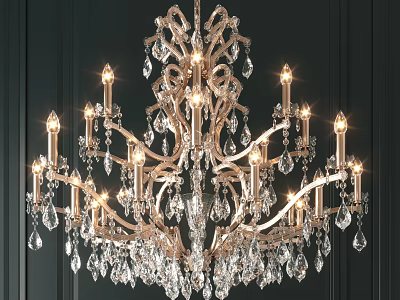 Elegant Crystal Chandelier with Golden Branches and Sparkling Drops Against Dark Wall 3d model