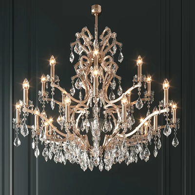 Elegant Crystal Chandelier with Golden Branches and Sparkling Drops Against Dark Wall 3d model