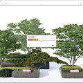 Stone Tree Planter Design With Lush Green Trees Shrubs And Decorative Elements 3d model