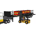 Heavy Duty Industrial Flatbed Truck Loading Yellow Red Cargo With Forklift Operator