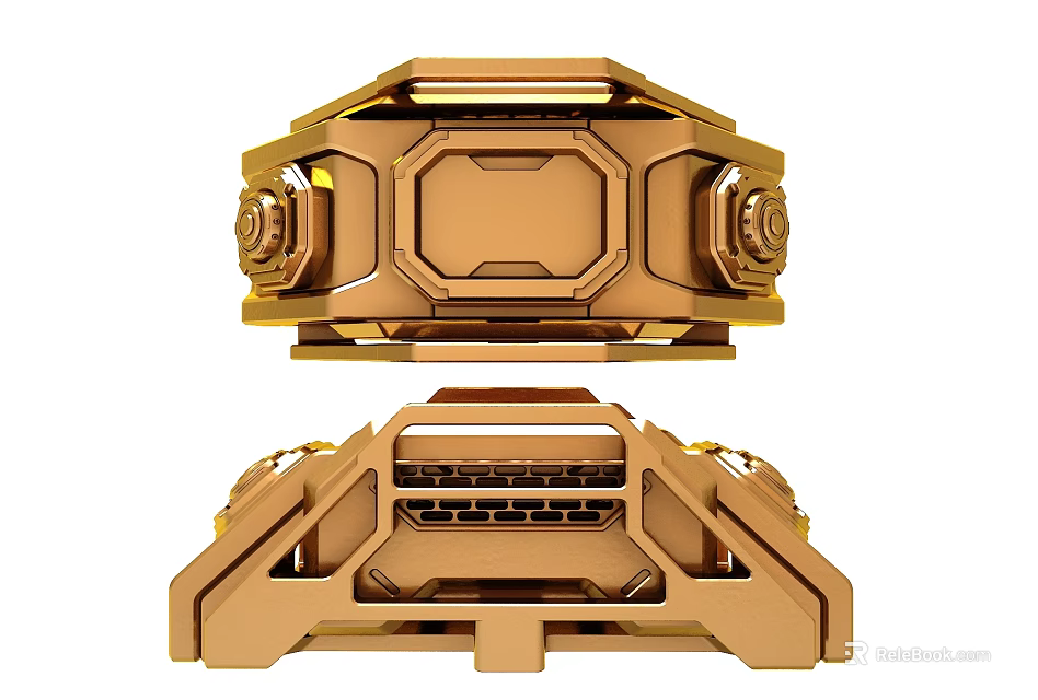 Golden Mechanical Structure With Complex Symmetrical Design And Detailed Components 3d model
