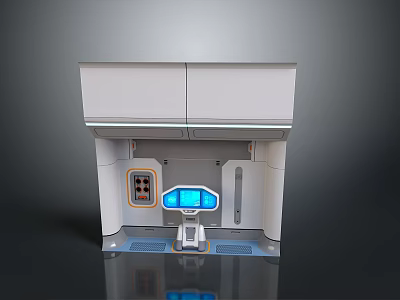 Sleek Modern Tech Console With White Cabinet Blue Screen Buttons And Lighting 3d model
