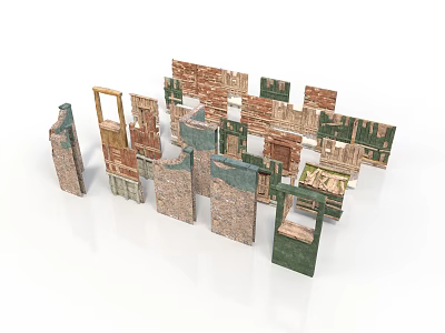 Diverse Textured Scene Components With Brick Wood And Colored Wall Elements 3d model