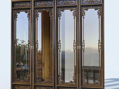 Traditional Chinese Carved Cabinet With Glass Doors And Intricate Patterns 3d model