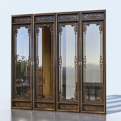 Traditional Chinese Carved Cabinet With Glass Doors And Intricate Patterns 3d model
