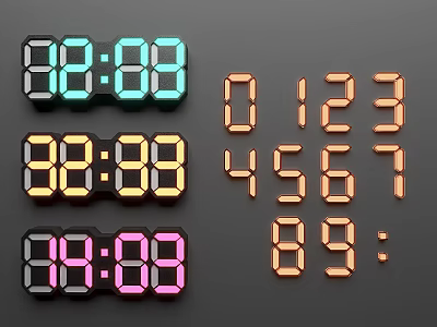 Colorful Illuminated Decorative Lights for Digital Clock with LED Digits Time 3d model