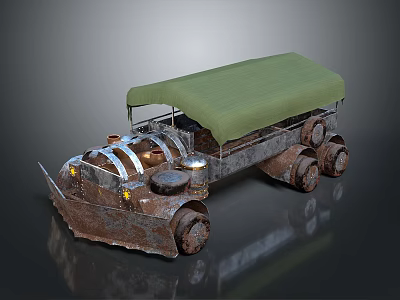 Vintage Modified Vehicle Featuring Green Canvas Top And Metal Body Tracks 3d model