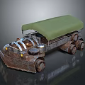 Vintage Modified Vehicle Featuring Green Canvas Top And Metal Body Tracks