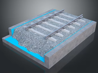Railway Track Structure With Concrete Base Sleepers Gravel Ballast And Design 3d model
