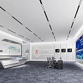 Modern Exhibition Space Interior Design With Display Screens Conference Furniture And Lighting