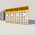 Yellow Storage Locker With Multiple Compartments And Rows Of Small Storage Units 3d model