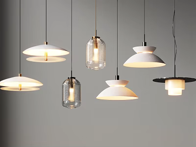Various Modern Pendant Lights With Glass And Dome Shades For Interior Lighting Design 3d model