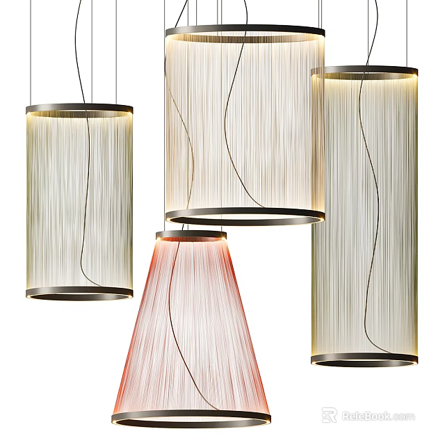 Contemporary Ceiling Light Designs With Fabric Lampshades And Metal Frames In Cylindrical Conical Styles 3d model 