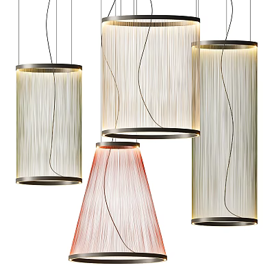Contemporary Ceiling Light Designs With Fabric Lampshades And Metal Frames In Cylindrical Conical Styles 3d model