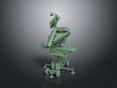 Green Mobile Military Radar Equipment With Wheeled Platform And Antenna Structure 3d model