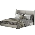 Modern Double Bed With Neutral Tones Bedding Plush Pillows And Minimalist Headboard 3d model