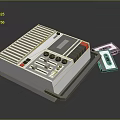 Classic Vintage Tape Player Device With Control Panel Knobs Red Buttons And Gray White Design