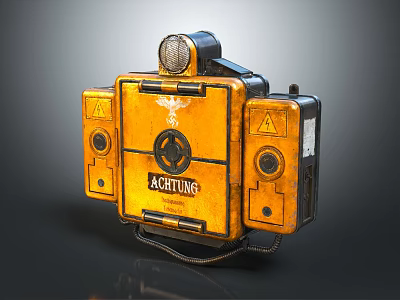 Vintage Yellow Activation Device With Warning Signs Knobs And Industrial Design 3d model