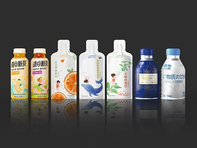 Assorted Beverages With Orange Juice Plant Milk And Various Packaging Designs 3d model