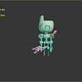 3D Robot Character With White Orange Body Blue Glowing Eyes Mechanical Arms Legs And Tools