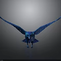 Blue Eagle With Spread Wings 3D Artistic Model On Gray Background Showing Reflection