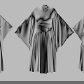 Gray Traditional Kimono With Wide Sleeves Pleated Skirt And Sash Displayed In Different Angles