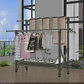 Clothes Drying Rack with Hanging Colorful Clothes Towels and Slippers on Mobile Stand