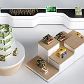 Modern Display Shelves With Wooden White Stands And Round Tiered Design For Packaged Goods