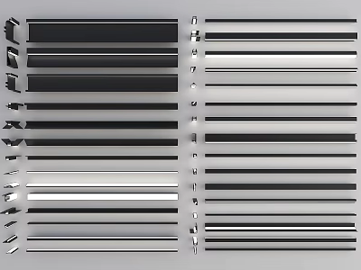 Horizontal Arrangement Of Silver Black Metal Strips With Multiple Columns 3d model
