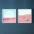 Nordic Animal Painting Simple Red Living Room Landscape Painting Decorative Painting 3d model