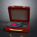 Vintage Wooden Vinyl Record Player With Gold Handles Open Lid Red Center Record