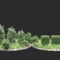 Various Green Plants Arranged On Circular Stone Base With Lawn And Small Stones