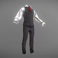 Men's Striped Suit Set With Vest White Shirt And Red Tie