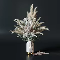Elegant White Vase With Pampas Grass Protea Green Leaves And Ribbon Decoration