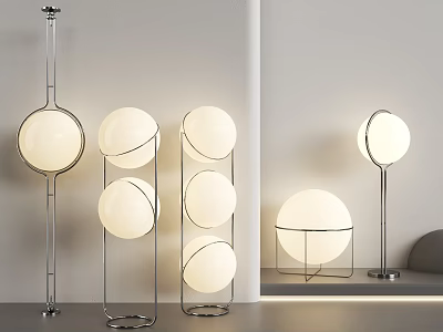 Modern Floor Lamps With Spherical Shades And Metal Frames For Indoor Lighting 3d model