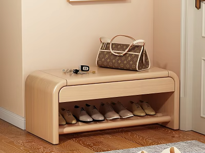 Light Wood Modern Shoe Bench with Storage Shelf for Shoes Handbag and Keys on Top 3d model