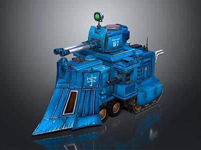 Blue Armored Mech Vehicle With Cannon Tracks BT Marking And Green Light 3d model