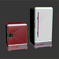 Red Compact Freezer and White Upright Refrigerator with Modern Sleek Design on Black Surface