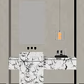 Elegant Bathroom Vanity with Marble Countertop Mirror Cabinet and Wall Lamp Toiletries