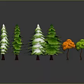 Different Types of Colorful Trees with Various Shapes and Green Orange Foliage