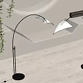 Modern Arched Floor Lamp With White Shade Black Base In Interior With Green Plants