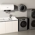 Modern Laundry Room With Washing Machine Dryer Sink Cabinet And Water Heater