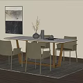 Modern Dining Table Set With White Tabletop Wooden Legs And Light Gray Chairs 3d model