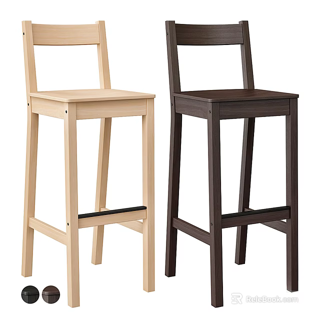 Light And Dark Wooden Bar Stools With Simple Backrest Design For Home Kitchen 3d model