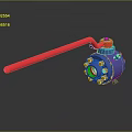 Industrial Valve With Blue Body Red Handle And Metal Components