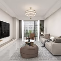 Modern Minimalist Open Living And Dining Room Interior Design With Cozy Sofas And Large Windows