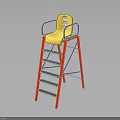 Kids High Chair With Yellow Seat Red Ladder Frame And Gray Armrests Design